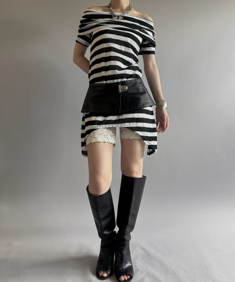 【USED】 Border Pattern S/S Sheer Top/ 260815-003