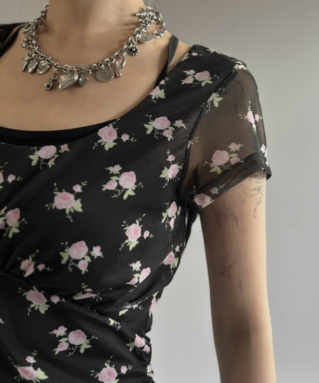 【USED】 SANDY LIANG Flower Pattern S/S Sheer Top / 260815-009