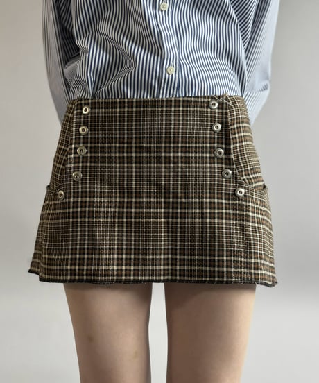 【USED】 Made in USA Houndstooth Rayon Mini Skirt / 261031-004