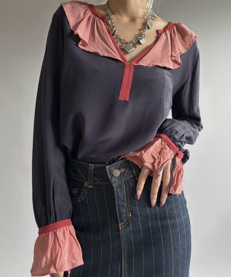 【USED】 Silk Ruffle Collar Blouse / 260926-027