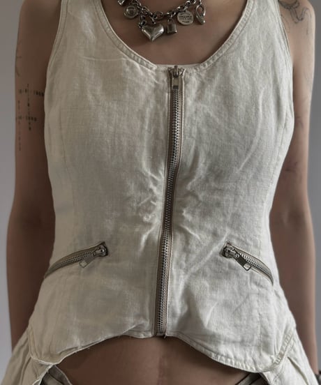 【USED】 DINNA SOLIMAN Design Linen Vest / 260815-010