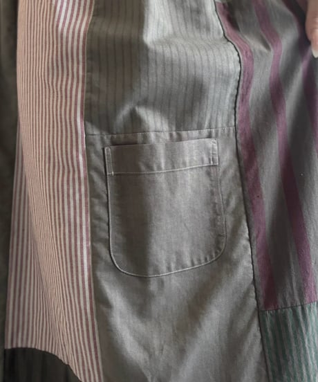 【RE;CIRCLE】  RE Patchwork Stripe Camisole One-Piece Dyed Gray / 260810-028
