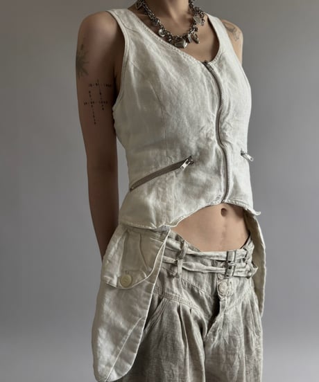 【USED】 DINNA SOLIMAN Design Linen Vest / 260815-010