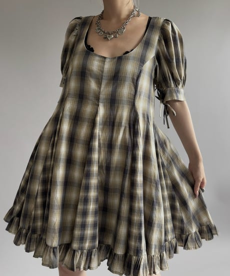 【USED】 Plaid Puff Sleeve Flare Dress / 260926-001