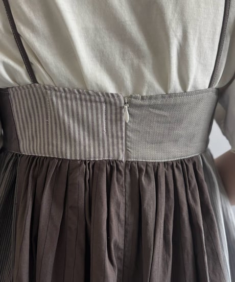 【RE;CIRCLE】  RE Patchwork Stripe Camisole One-Piece Dyed Gray / 260810-031