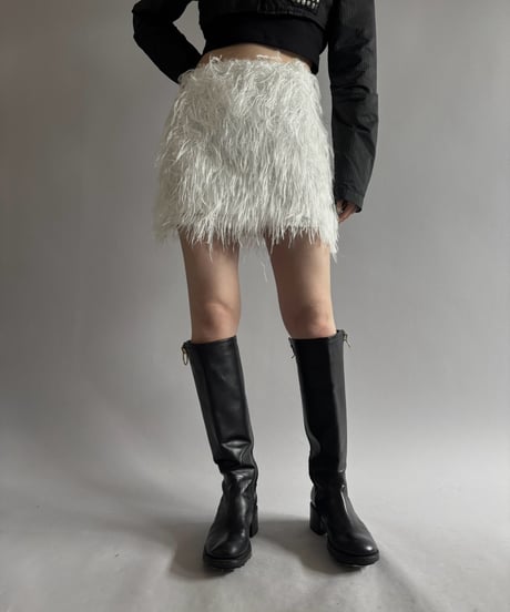 【USED】 Boohoo Feather Mini Skirt /260919-018
