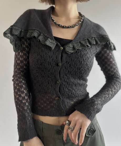 【USED】 Mohair Lace Collar Compact Cardigan / 261003-025
