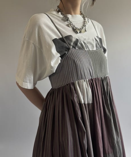 【RE;CIRCLE】  RE Patchwork Stripe Camisole One-Piece Dyed Gray / 260810-030