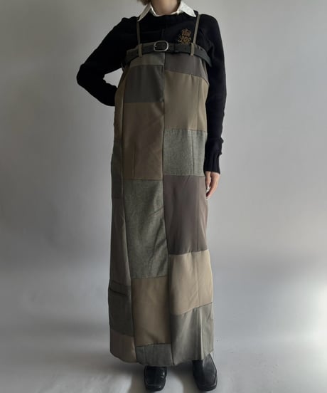 【Chinatsu Aoyama】 Suit Patchwork Camisole Long One-Piece /  2601022-048