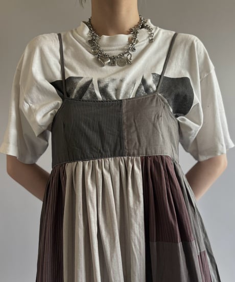 【RE;CIRCLE】  RE Patchwork Stripe Camisole One-Piece Dyed Gray / 260810-032