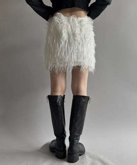 【USED】 Boohoo Feather Mini Skirt /260919-018