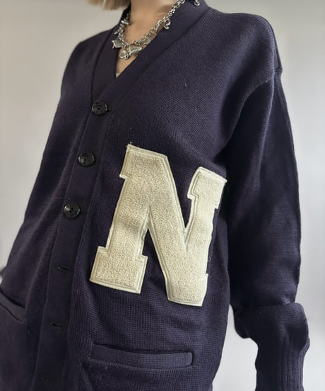 【USED】 70's Wool Lettered Knit Cardigan / 261031-024