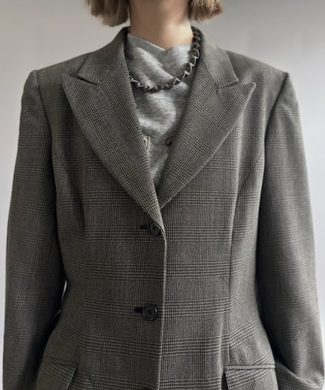 【USED】 DKNY Check Pattern Wool Long Coat / 261026-001