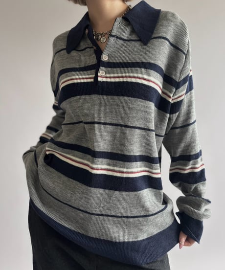 【USED】 70's MONTGOMERY WARD Striped Knit Polo / 261010-010