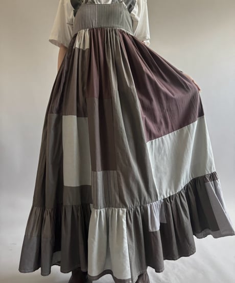 【RE;CIRCLE】  RE Patchwork Stripe Camisole One-Piece Dyed Gray / 260810-030