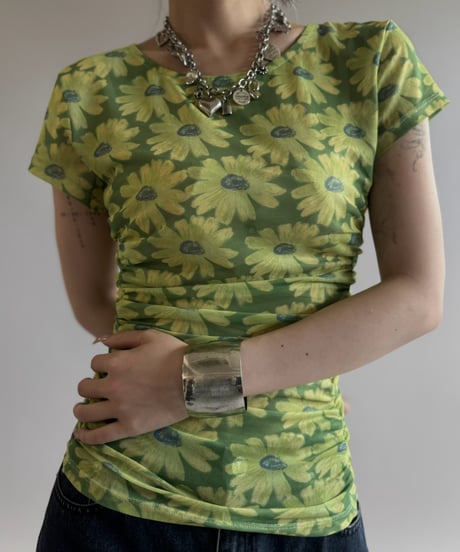 【USED】 Flower Pattern S/S Sheer Top / 260815-005