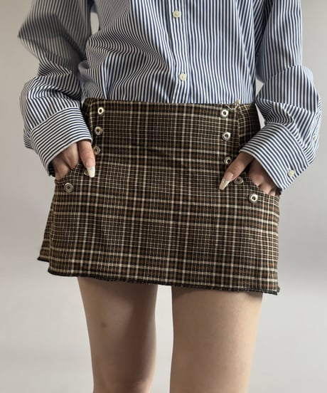 【USED】 Made in USA Houndstooth Rayon Mini Skirt / 261031-004
