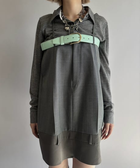 【Chinatsu Aoyama】 Suit Patchwork Camisole Mini One-Piece /  2601022-045