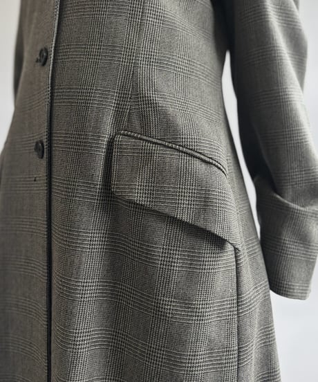 【USED】 DKNY Check Pattern Wool Long Coat / 261026-001