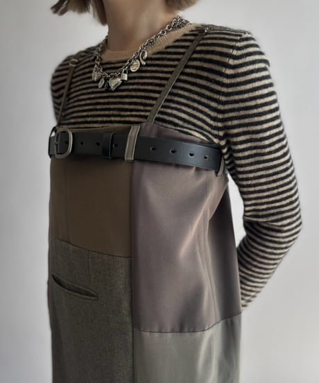 【Chinatsu Aoyama】 Suit Patchwork Camisole Long One-Piece /  2601022-049