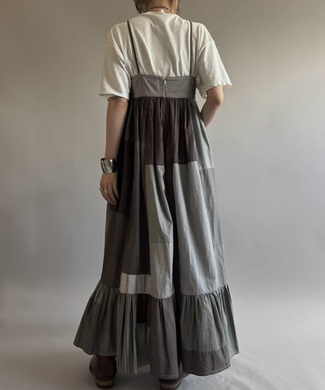 【RE;CIRCLE】  RE Patchwork Stripe Camisole One-Piece Dyed Gray / 260810-031