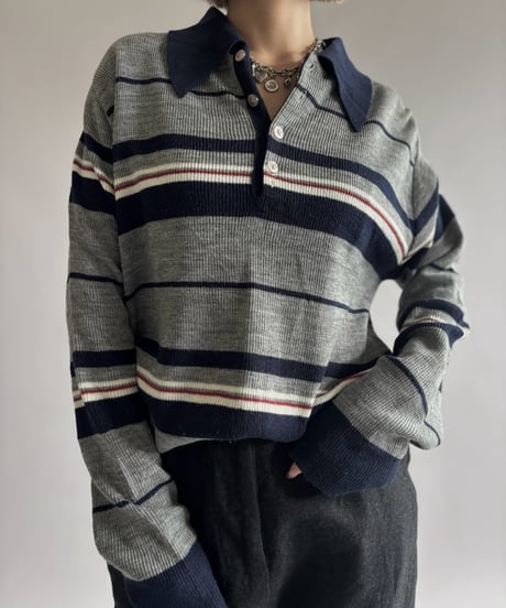 【USED】 70's MONTGOMERY WARD Striped Knit Polo / 261010-010