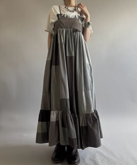 【RE;CIRCLE】  RE Patchwork Stripe Camisole One-Piece Dyed Gray / 260810-031