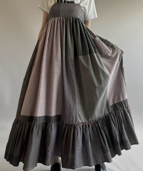 【RE;CIRCLE】  RE Patchwork Stripe Camisole One-Piece Dyed Gray / 260810-028