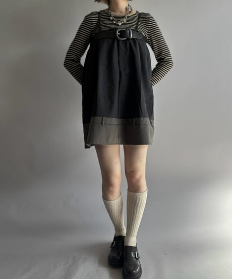 【Chinatsu Aoyama】 Suit Patchwork Camisole Mini One-Piece /  2601022-050