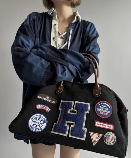【RE;CIRCLE】 RE French Bedcover Boston Bag Wappen Black /261015-044