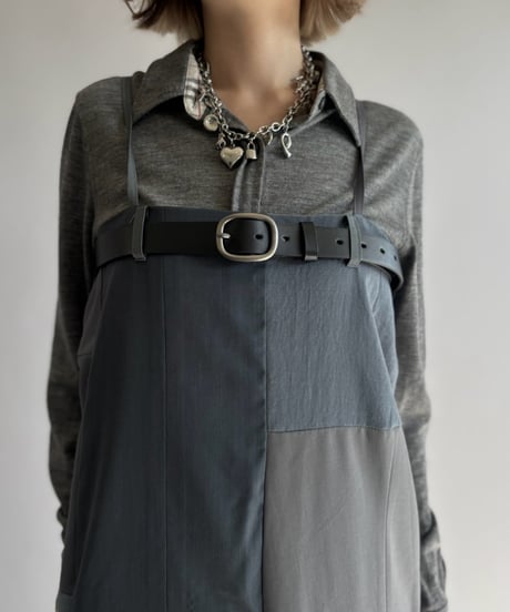 【Chinatsu Aoyama】 Suit Patchwork Camisole Long One-Piece /  2601022-046