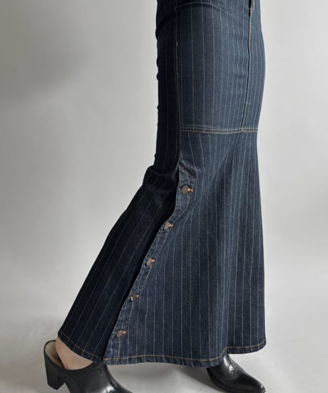 【USED】 Pin Stripe Denim Flare Skirt / 260926-028