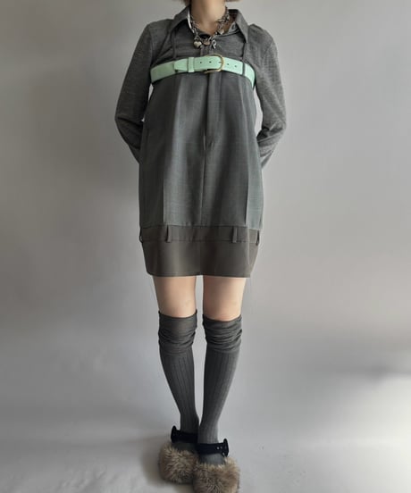 【Chinatsu Aoyama】 Suit Patchwork Camisole Mini One-Piece /  2601022-045