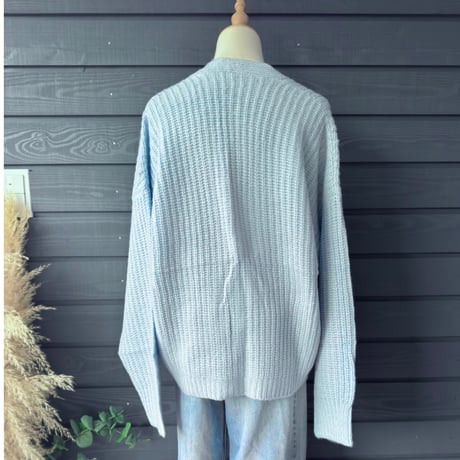 Mohair Touch Relaxed Knit Cardigan  Light Blue