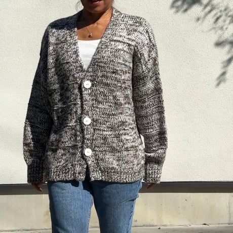 Two-Tone Mohair Touch Relaxed Knit Cardigan  Brown x Gray