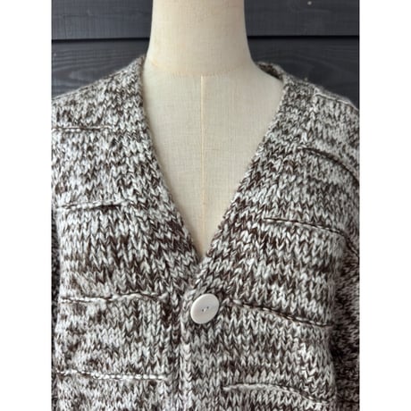 Two-Tone Mohair Touch Relaxed Knit Cardigan  Brown x Gray