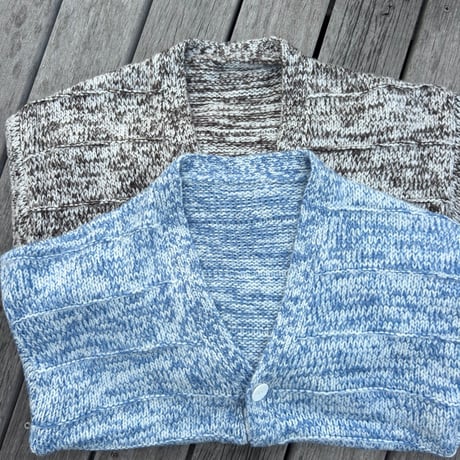 Two-Tone Mohair Touch Relaxed Knit Cardigan  Brown x Gray