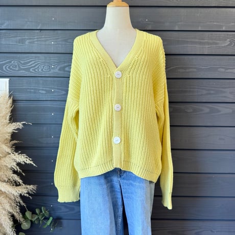 Natural Cotton Relaxed Knit Cardigan Lemon