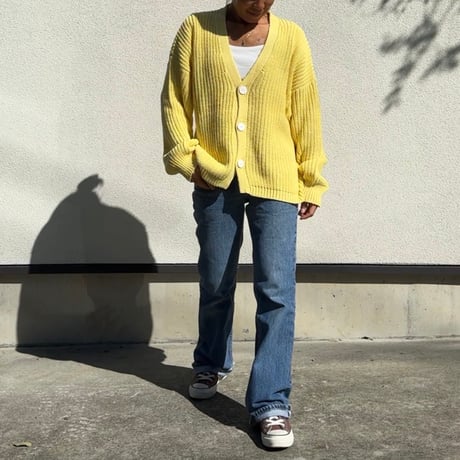 Natural Cotton Relaxed Knit Cardigan Lemon
