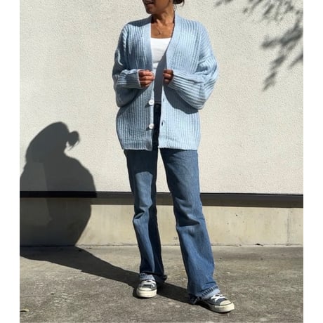 Mohair Touch Relaxed Knit Cardigan  Light Blue