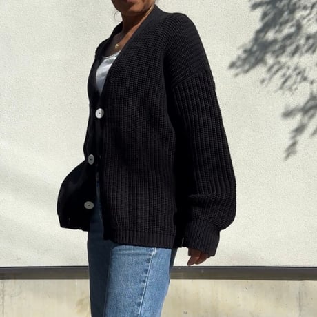 Natural Cotton Relaxed Knit Cardigan Black