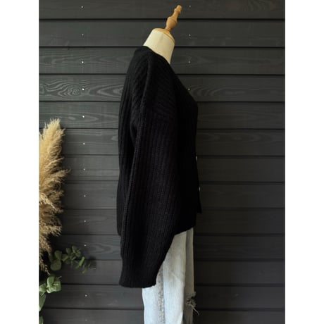 Mohair Touch Relaxed Knit Cardigan  Black