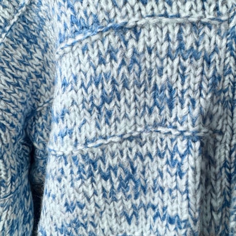 Two-Tone Mohair Touch Relaxed Knit Cardigan  Blue x White