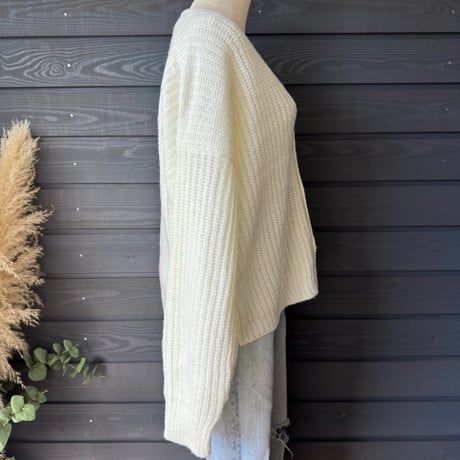Mohair Touch Relaxed Knit Cardigan White