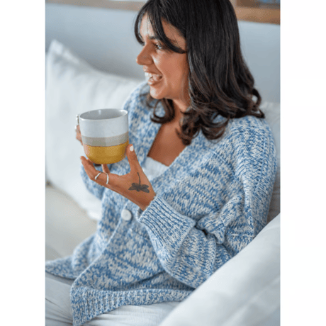 Two-Tone Mohair Touch Relaxed Knit Cardigan  Blue x White