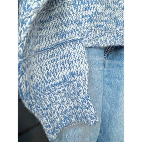 Two-Tone Mohair Touch Relaxed Knit Cardigan  Blue x White