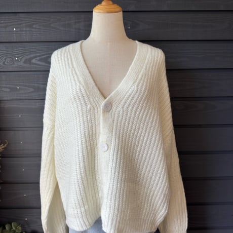 Mohair Touch Relaxed Knit Cardigan White
