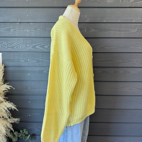 Natural Cotton Relaxed Knit Cardigan Lemon