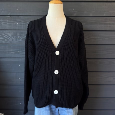Natural Cotton Relaxed Knit Cardigan Black