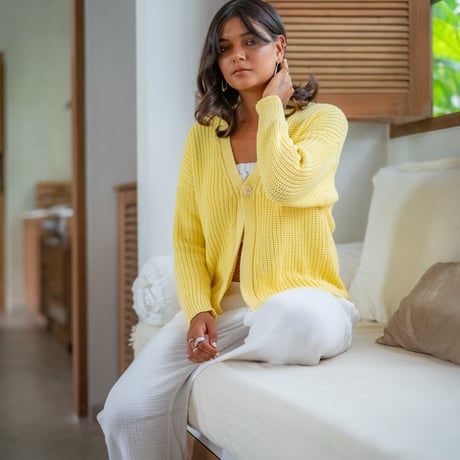 Natural Cotton Relaxed Knit Cardigan Lemon
